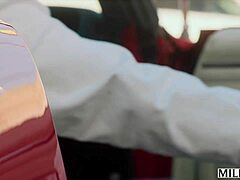 fit milf justine rides young stud cock in his classic car