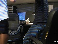 brunette babe bends over tight shaved pussy motivates agent deepthroat heels