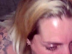 Blonde girlfriend slurps cock then takes it deep in her ass