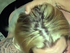 Blonde girlfriend slurps cock then takes it deep in her ass
