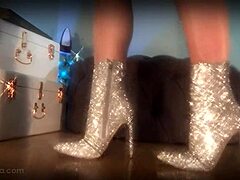 goddess mesmerizes slave with sparkling boots legs fishnets domination trance