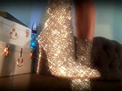 goddess mesmerizes slave with sparkling boots legs fishnets domination trance