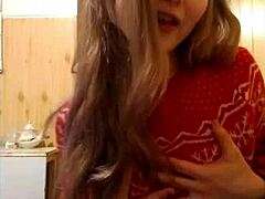 curious ukrainian blonde teen strokes shaved pussy to intense squirting orgasm alone