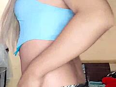 a rich transsexual caresses her curves teasingly in private luxury