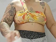 she shoves shorts deep into her pussy for that perfect split