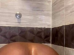 Teen Whore's Tight Pussy Steams Up in Cold Shower Dildo Play