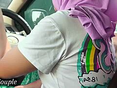 indonesian hijab wife sucks boyfriend's dick while driving in viral jakarta car video