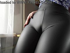 Hot Colleague Teases Fat Cameltoe In Leather