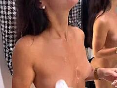 Petite Brunette Flashes Big Ass Then Takes Monster Cock Doggystyle In Public Changing Room