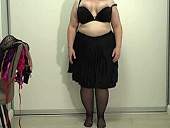 mature teacher tries bras as big gorgeous saggy boobs jump and pop out everywhere