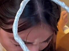 sloppy deepthroat on monster cock 18yo brunette facial