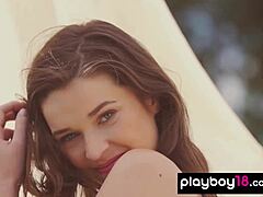 serena wood strips naked outdoors showing shaved pussy