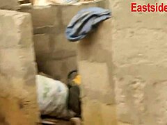 African husband sneaks on busty neighbor bathing outdoors