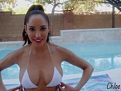 Sexy Bikini Babe Chloe Amour Fucks Massive BBC Dildo Doggystyle