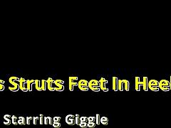 BIG TITS Black Babe GIGGLES Feet Strut in HEELS Close!