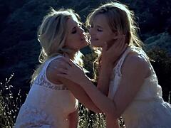 summer breeze turns big clitted lesbian friends horny for outdoor pussy licking