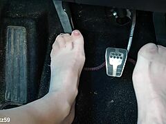 Birkenstock-clad mature feet pumped in nylon closeup