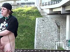 hot blonde teen 18+ takes cum mouth in public street threesome orgy!