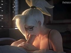 overwatch mercy blonde big tits monster cock blowjob cumshot compilation 😍🍆💦