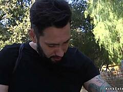 Gangster Bends Brunette Slave Outdoor For Rough Choking Fuck