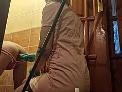 bend over slave, anastasia fucks your ass with strapon in toilet