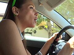 what happens when her friend joins brunette in the car?