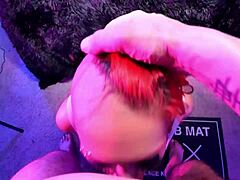 Oiled fake tits wife deepthroats huge cock in dungeon tape