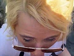 Wow, sunglass streetwalker deepthroats for huge facial!