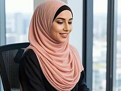 arab girl arrives early at the office for private meeting with boss