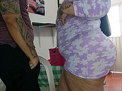 curvy brunette cuckold bends over for delivery boy rough doggystyle cum on ass