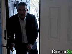 husband catches blonde hotwife doggy pounded hard!