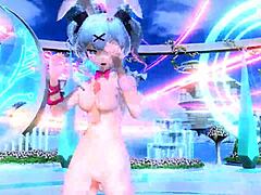 Hatsune miku dives rabbit hole in nude mod project diva costume