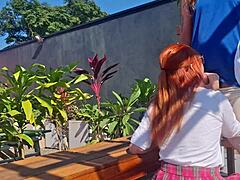 Fucking Innocent Redhead Teen in Outdoor Garden