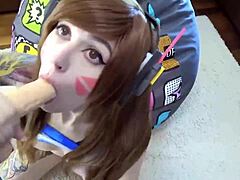 D.Va Cosplay Brunette Bitch Loves Pussy Creampie Cumshots