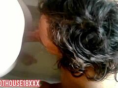 homemade bbw milf mature gives best bathroom blowjob then bent over doggy on huge belly cum tease!