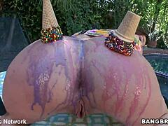juicy white brunette's fat ass gets pounded hard until massive cumshot facial