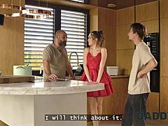 Slutty gf sucks daddy's cock then stripteases for another guy in the same room.