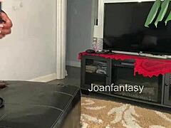 solo ebony babe stuffs big dildo in her juicy pussy