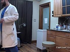 Kristen Martinez spreads pussy in latex gloves backstage humiliation