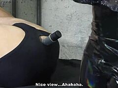 mistress fingers masochist's anus then strapon fucks