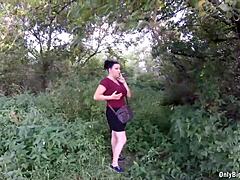 amateur bbw brunette gets big tits fondled outdoors