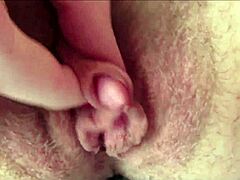 big clit throbs during wet rubbing jerk to squirting orgasm
