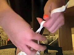 Leather pants nylon socks barefoot feet fetish tease