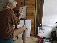 Blonde Babe In Boots Paints Pretty Pussy Flower So Sexy