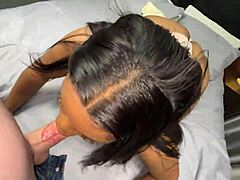 Ebony gags on white cock then begs backshots facial