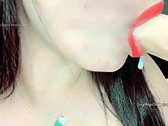 Latina Brunette's JOI Fisting Dildo Suck Ends in Dripping Facial Cum Play