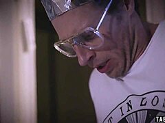 Busty astronaut milf fucked then straps nerd guy