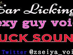 she licks his ear with sexy guy voice fuck sounds in japanese asmr play