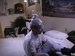 Busty astronaut milf fucked then straps nerd guy