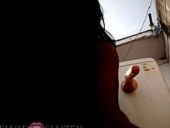 Elvie Presses Dildo Deep in Ebony Ass Outside Home Part 1